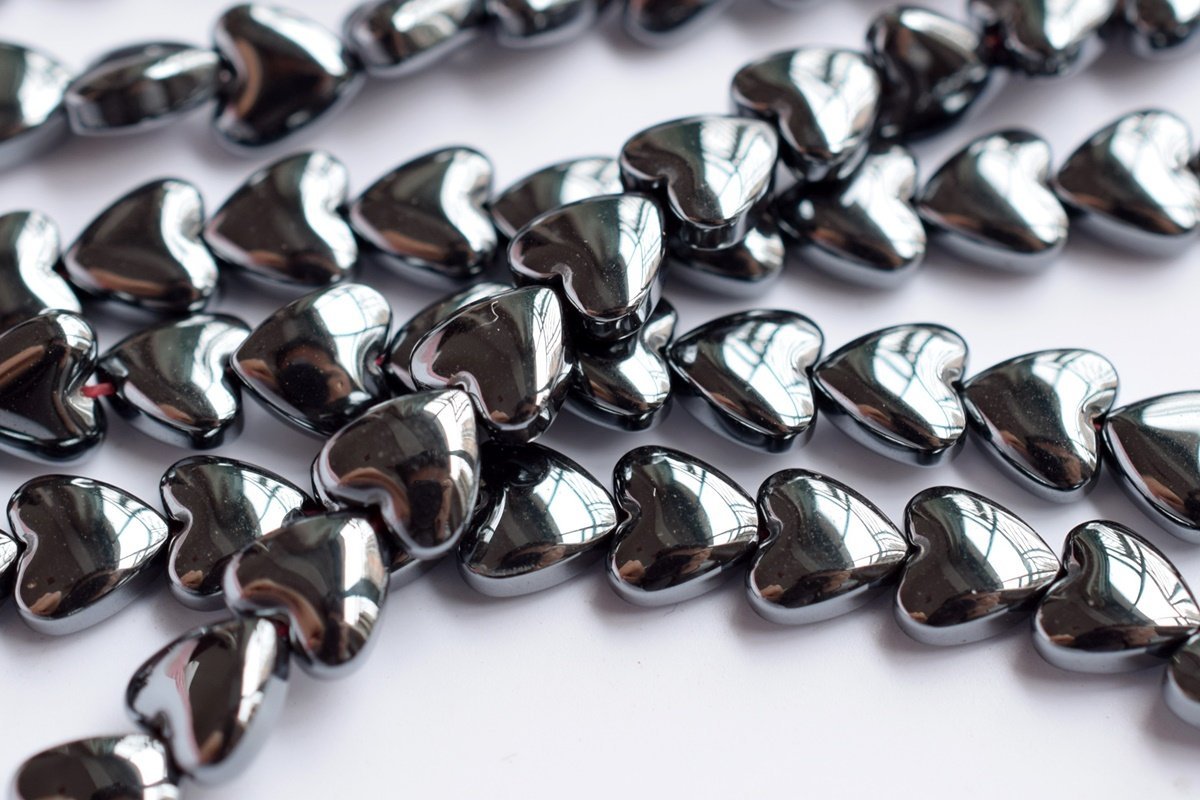 15.5" 6mm Noir Black Hematite stone heart shape beads
