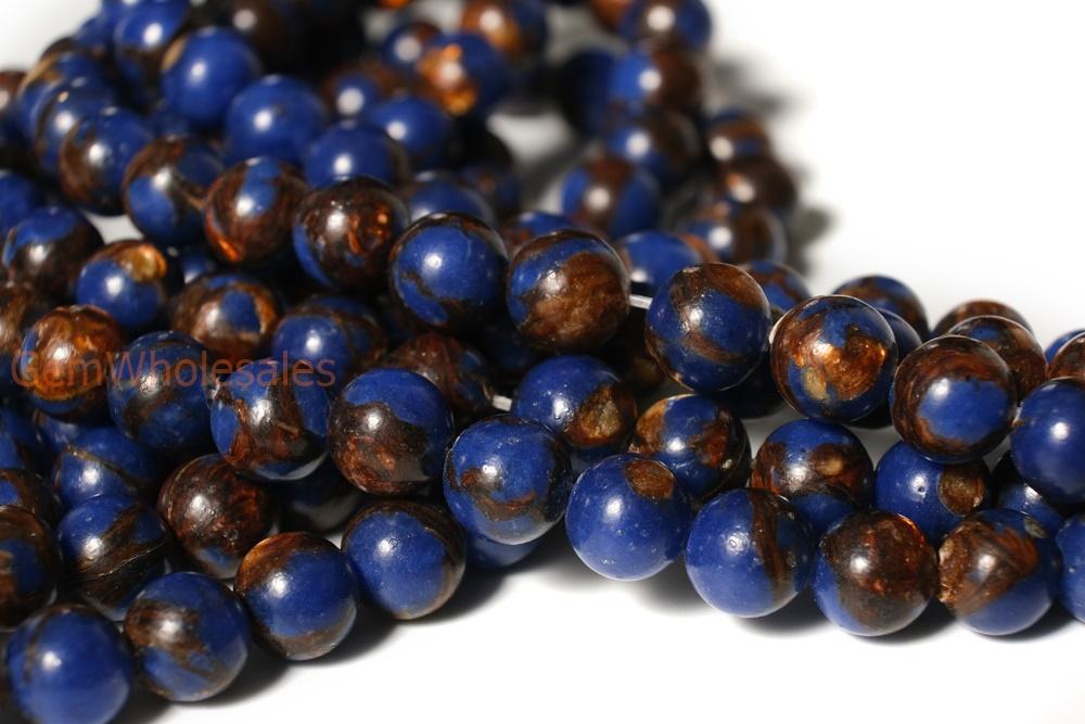 15.5" Lapis blue Impression Jasper & Gold copper bornite round beads 6mm/8mm,Sea Sediment,Aqua Terra Jasper