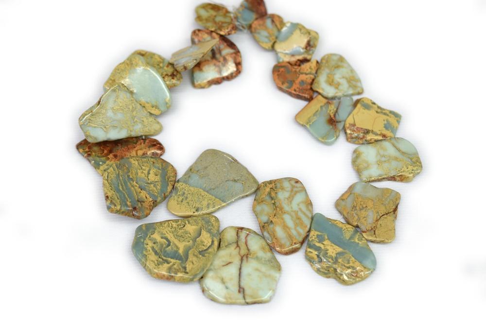 15.5" 20~40x30~60mm Blue Aqua Terra Jasper flat nugget beads, blue African opal,impression jasper
