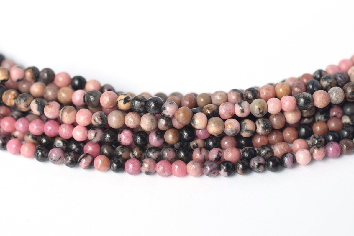 15.5" 2mm natural Rhodonite round beads, small semi-precious stone