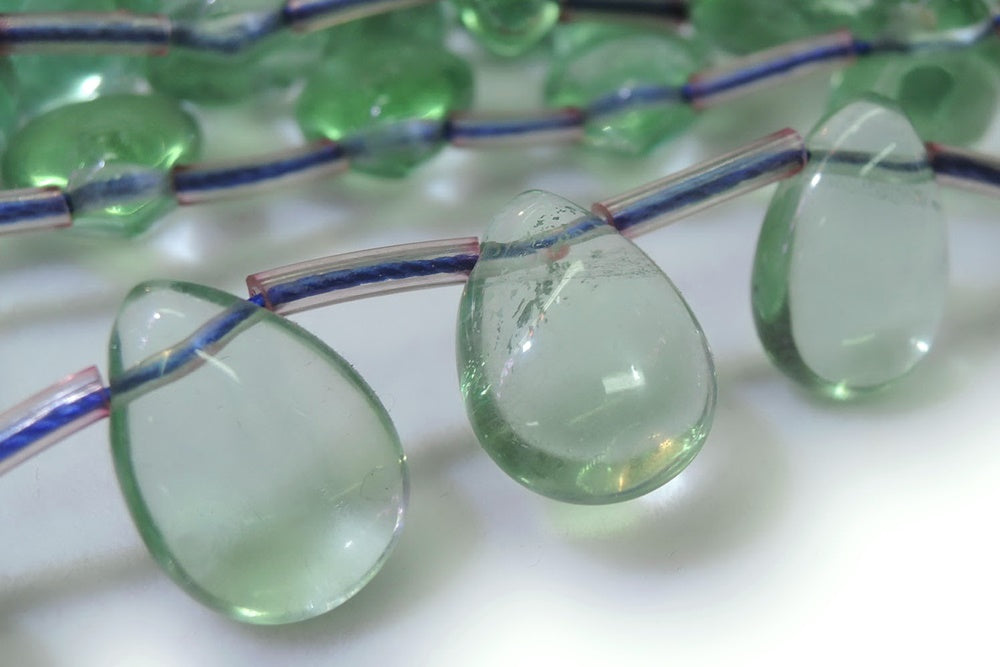 15.5"10x14mm Natural green fluorite tear drop, green color DIY beads, green tear drop beads, side hole