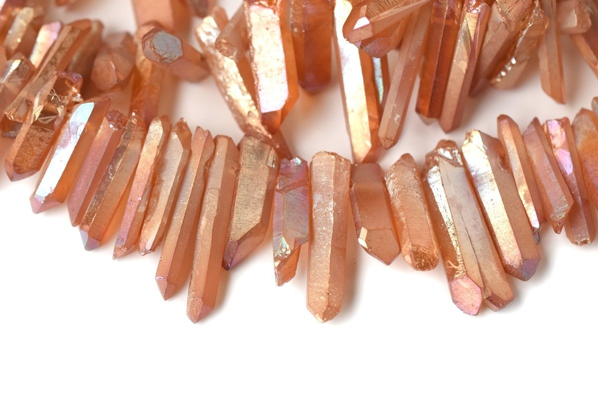 15.5" 4~7mmx~15~40mm Natural Rough Quartz Crystal Spike Beads champagne color,nugget