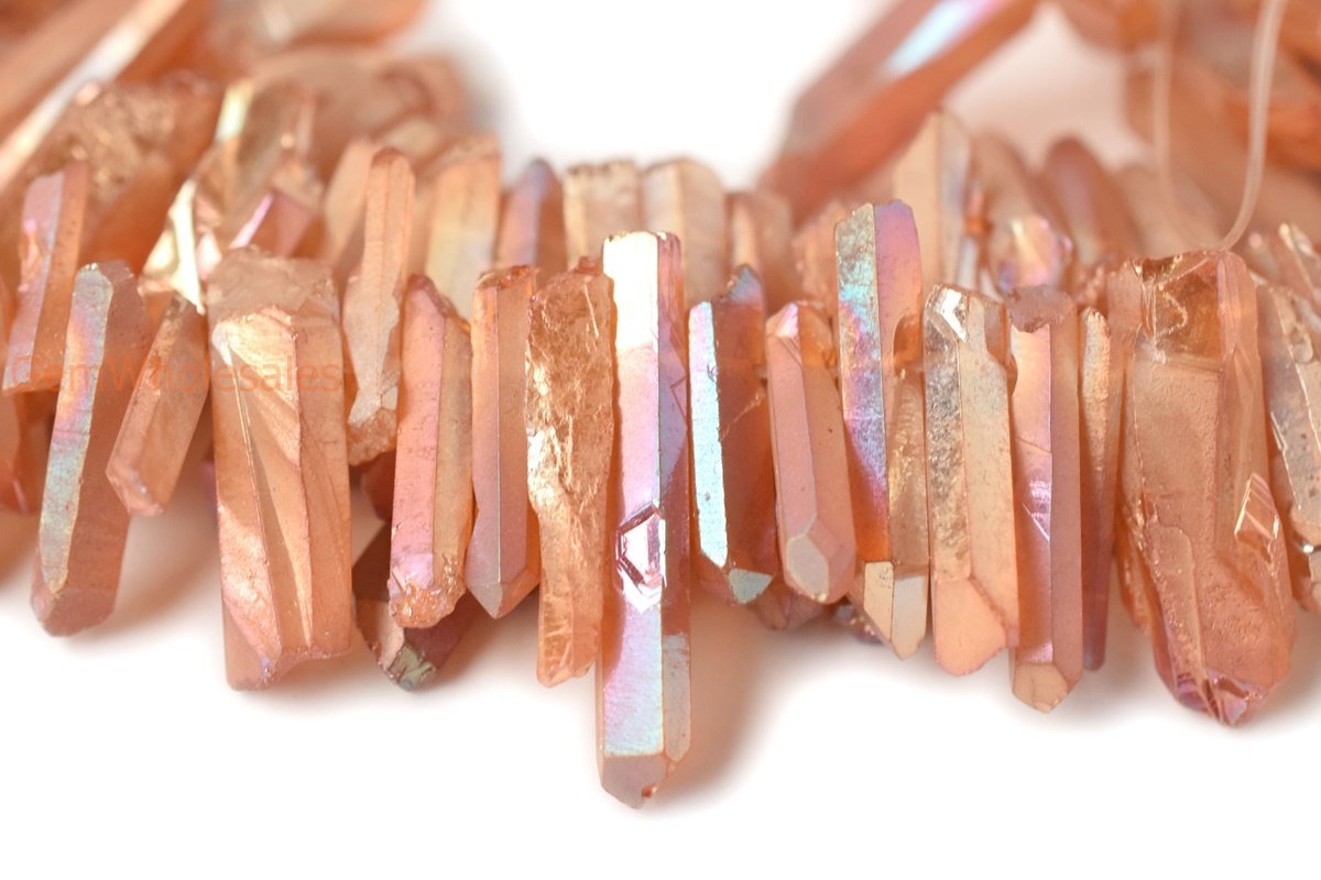15.5" 4~7mmx~15~40mm Natural Rough Quartz Crystal Spike Beads champagne color,nugget