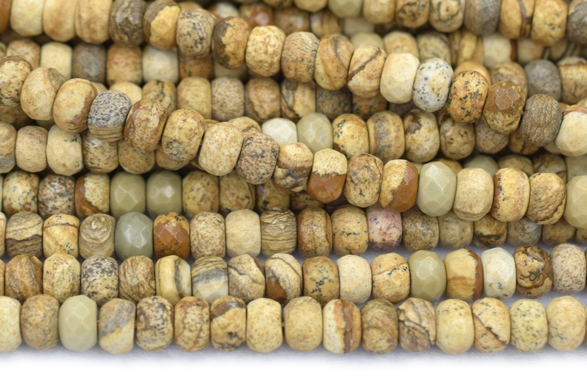 15.5" 5x8mm Natural picture stone rondelle faceted beads,picture jasper roundel faceted beads