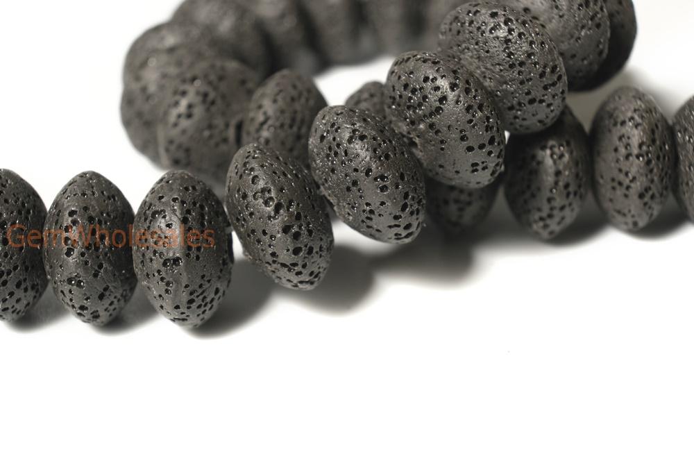 15.5" 10x15mm black Lava Rondelle Gemstone beads