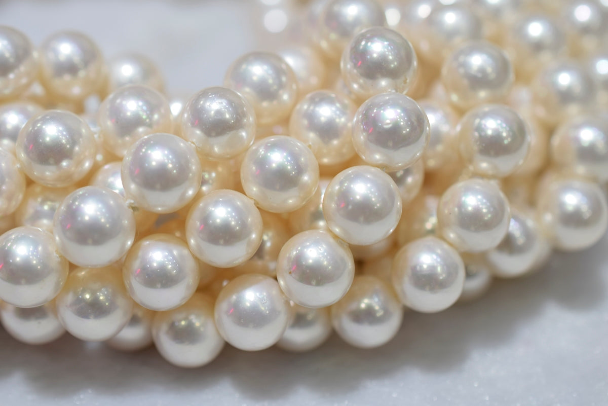 15.5" 8mm/10mm Luster white Shell pearl round beads,shell core pearl,TYP