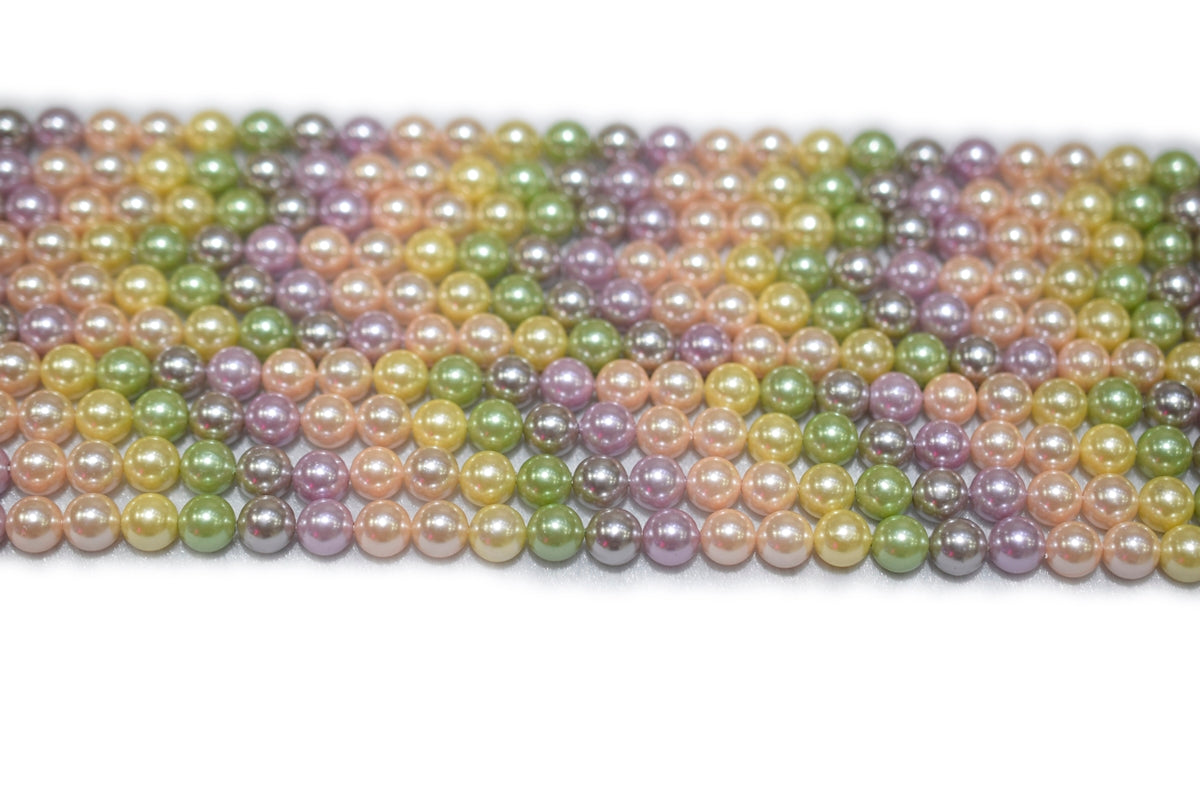 15.5" 8mm/10mm Mix luster pink yellow green Shell pearl round beads,shell core pearl,TYF