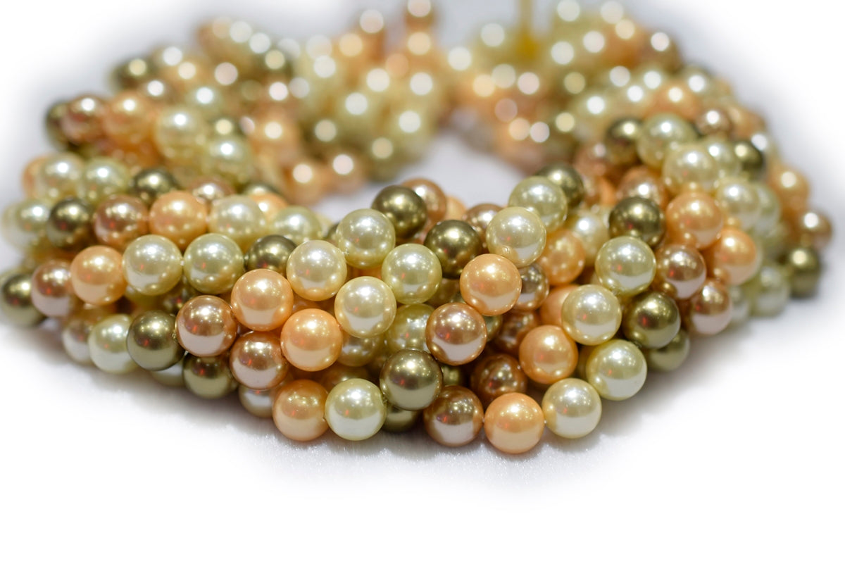 15.5" 8mm/10mm Mix luster Dark green yellow white Shell pearl round beads,shell core pearl,TYF