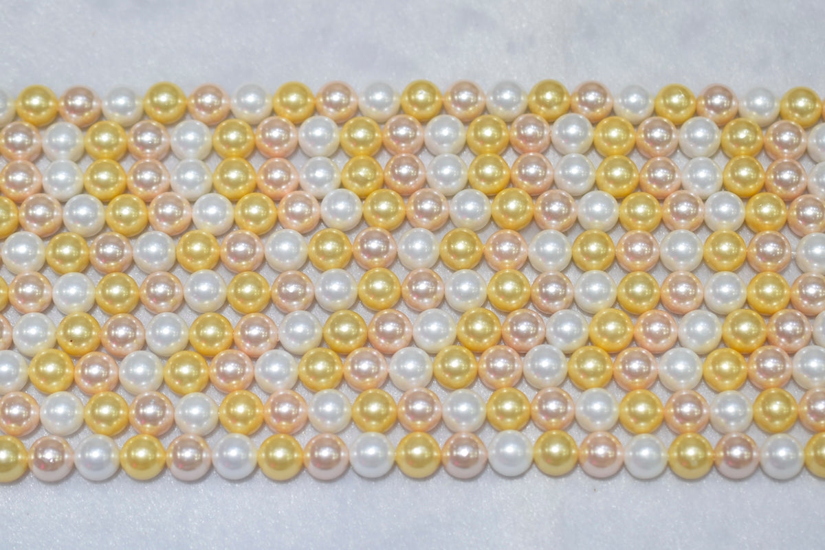 15.5" 8mm/10mm Mix luster pink yellow white Shell pearl round beads,shell core pearl,TYF