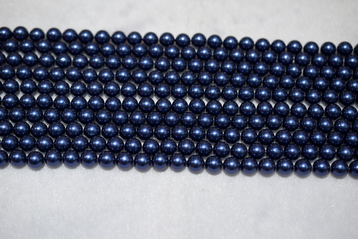 15.5" 8mm/10mm Luster dark blue Shell pearl round beads,shell core pearl,TYF