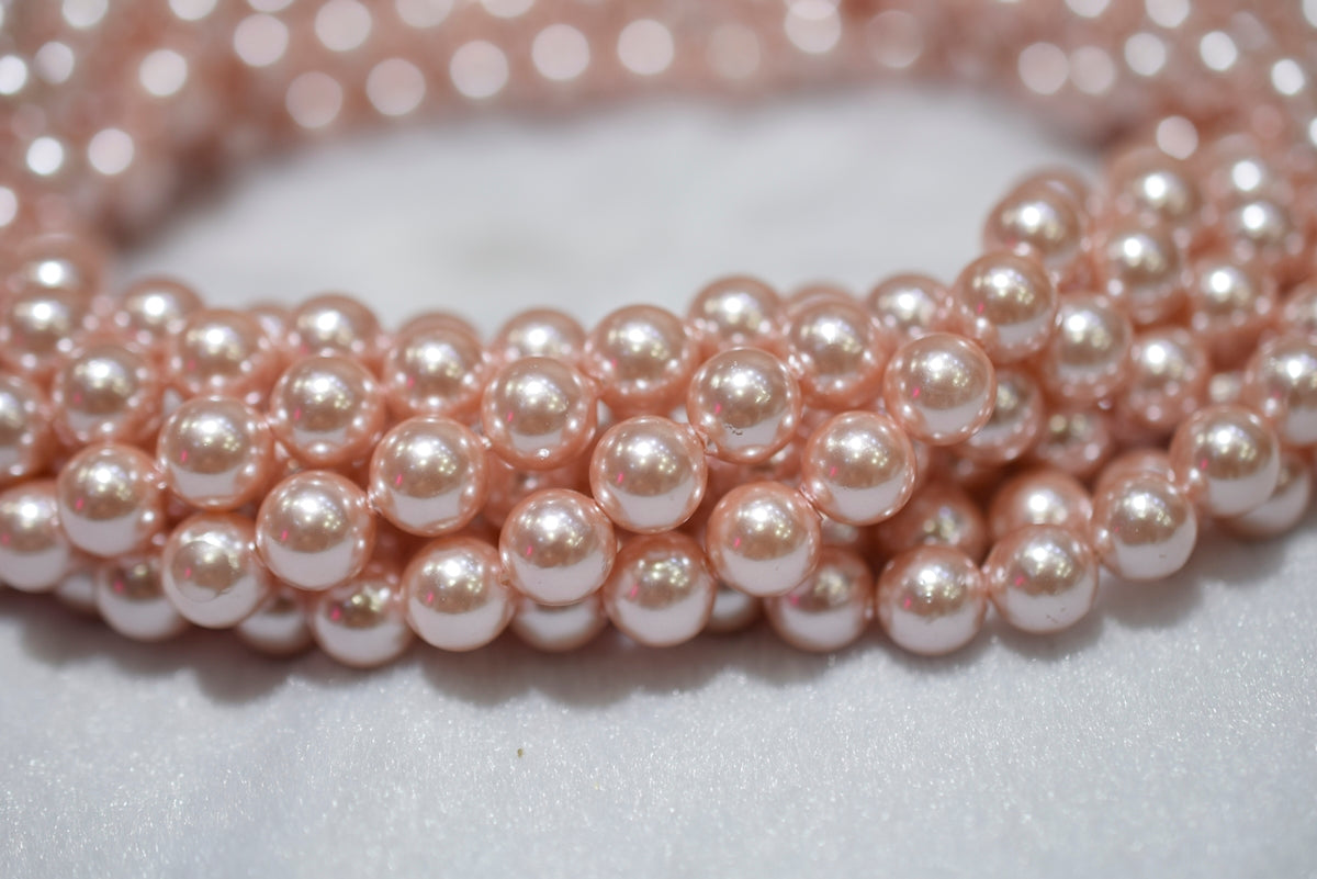 15.5" 8mm/10mm Luster pink Shell pearl round beads,shell core pearl,TYC