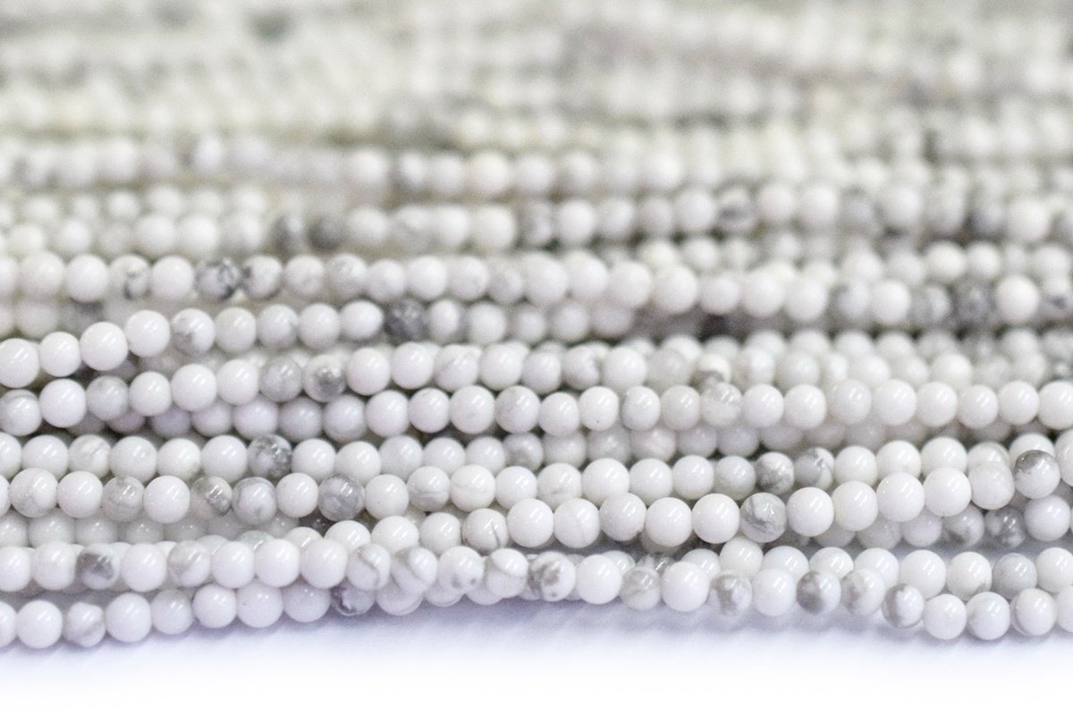 15.5" 2mm Natural white howlite round beads, small white howlite, White gemstone wholesale, small white gemstone beads
