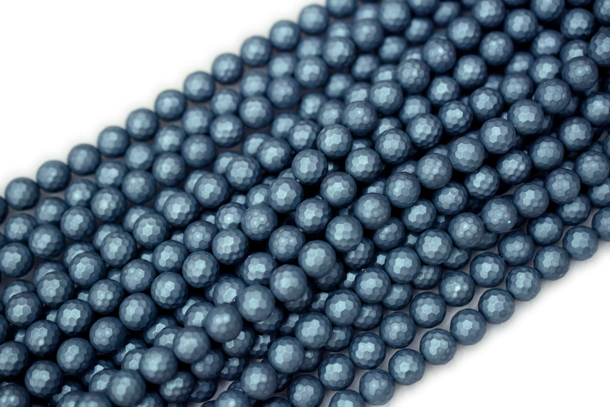 15.5" 8mm/10mm Shell pearl round 128 faceted beads dark blue color