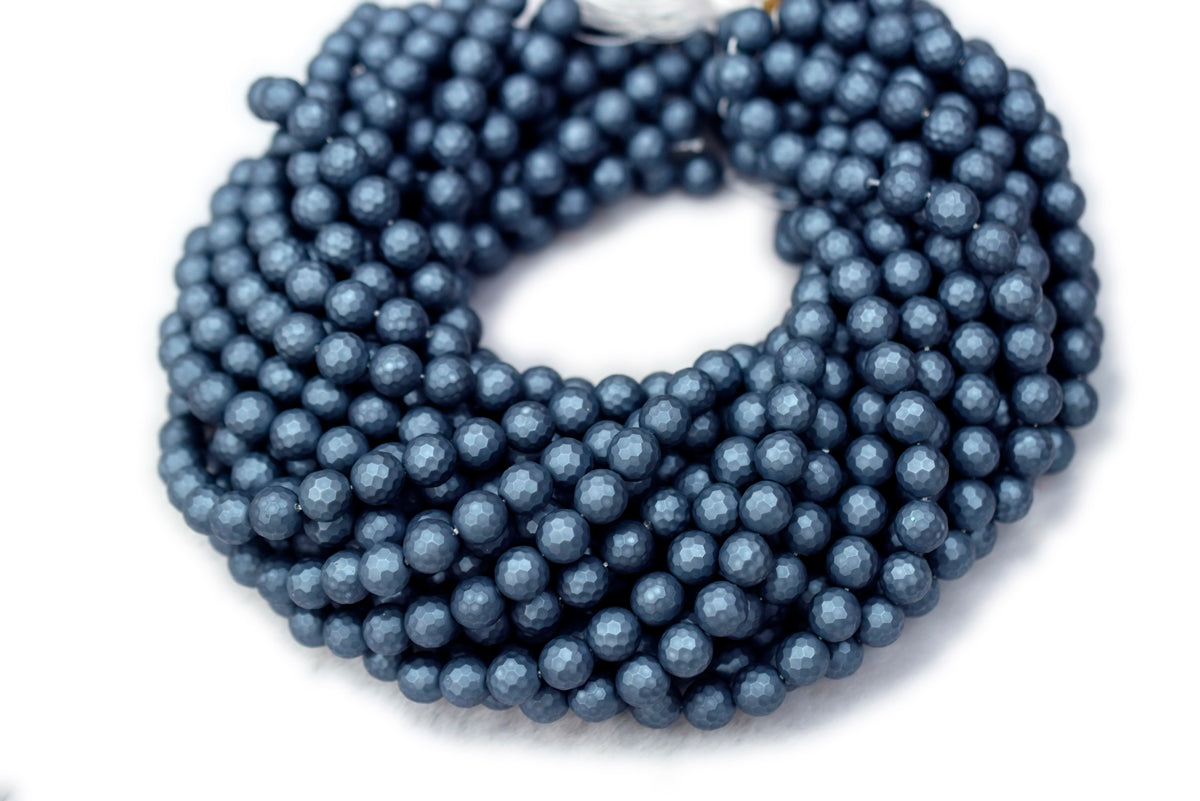15.5" 8mm/10mm Shell pearl round 128 faceted beads dark blue color