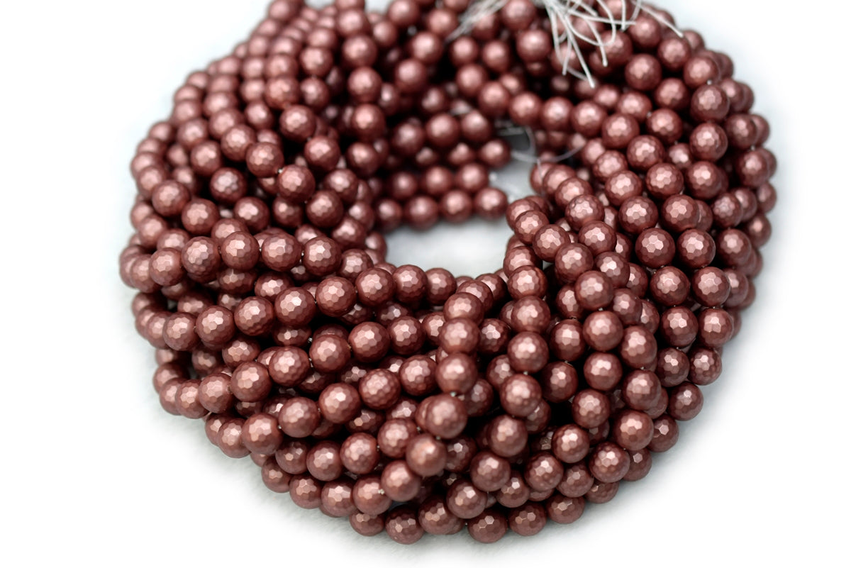 15.5" 8mm/10mm Shell pearl round faceted beads Dark red color