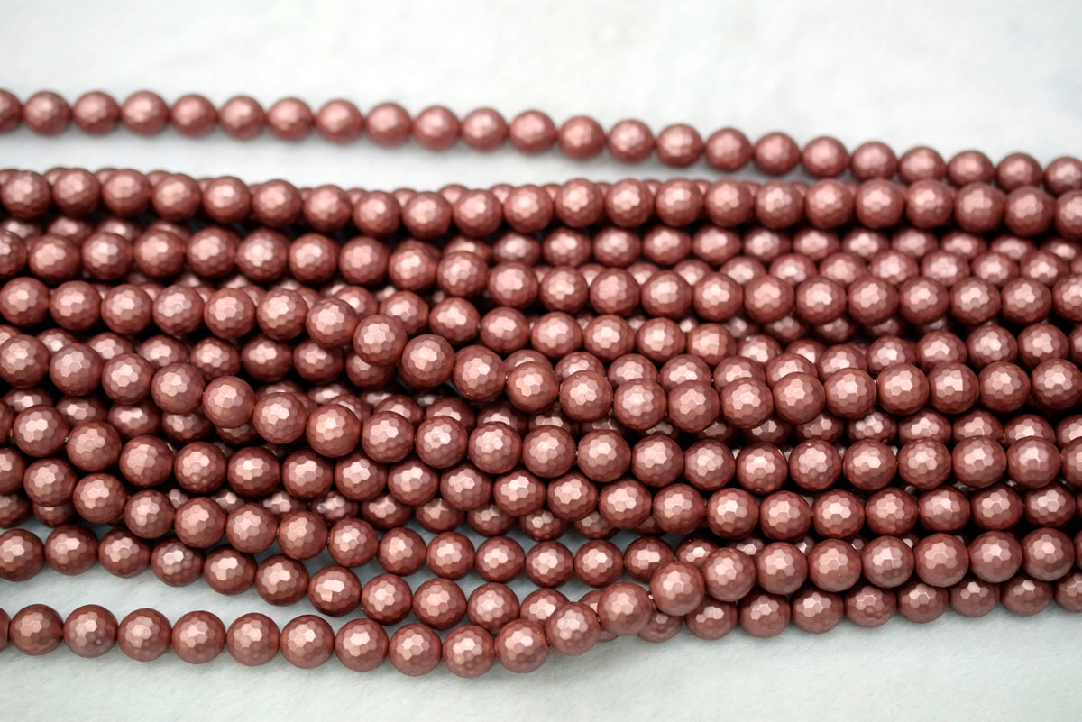 15.5" 8mm/10mm Shell pearl round faceted beads Dark red color