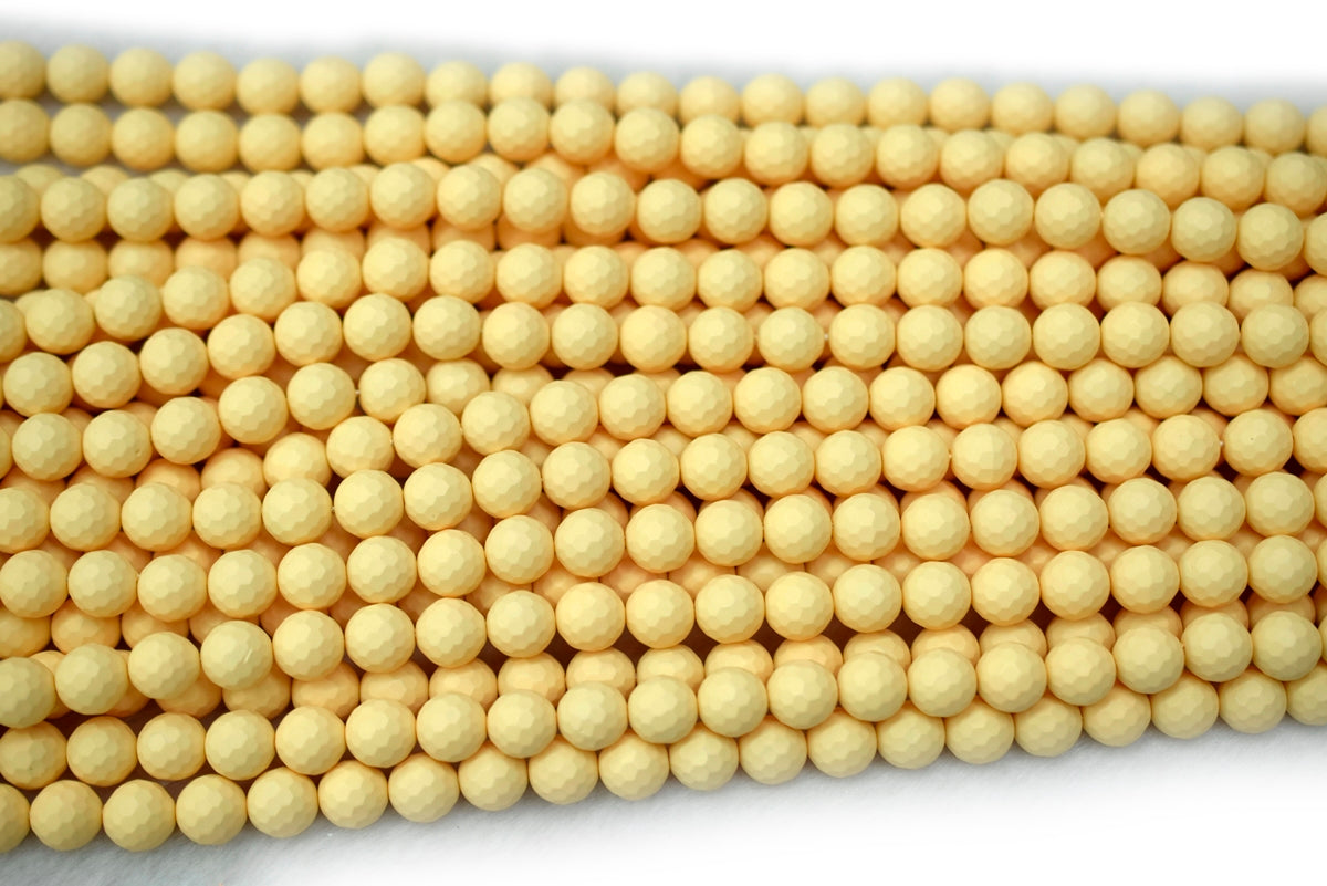 15.5" 8mm/10mm Matte Shell pearl round faceted beads light yellow color