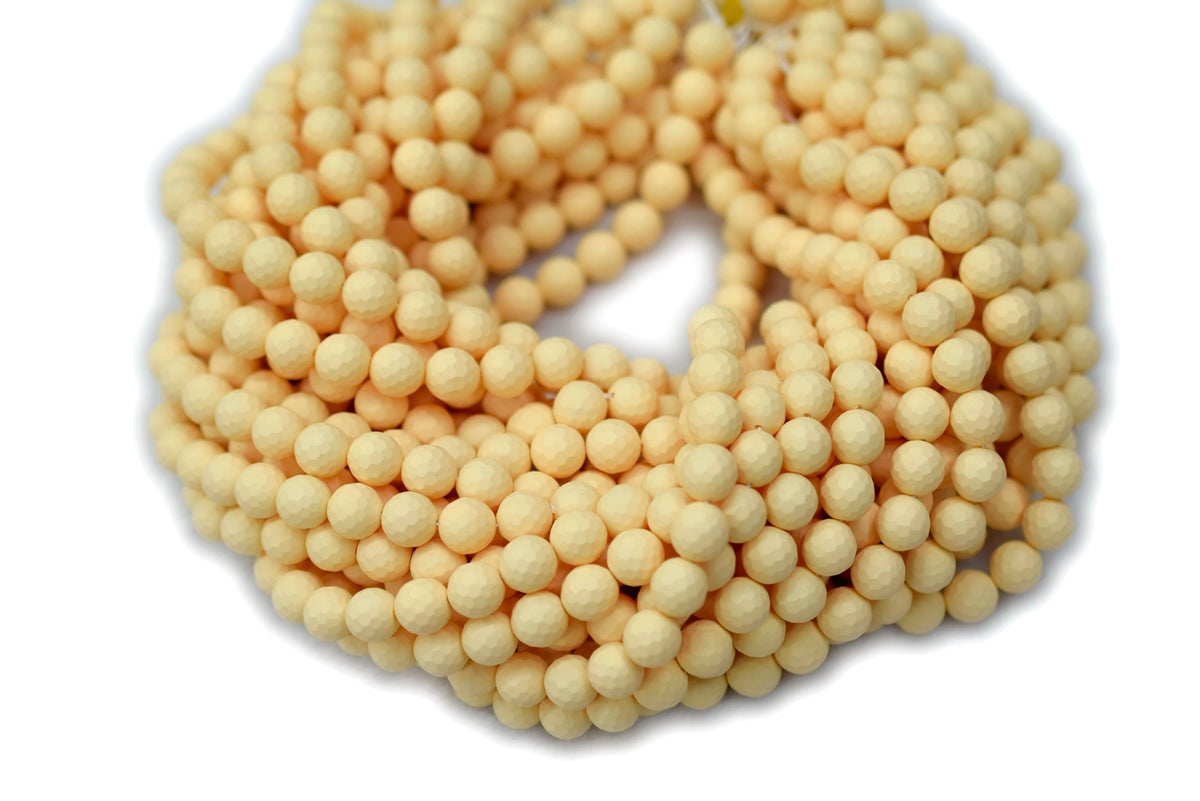 15.5" 8mm/10mm Matte Shell pearl round faceted beads light yellow color