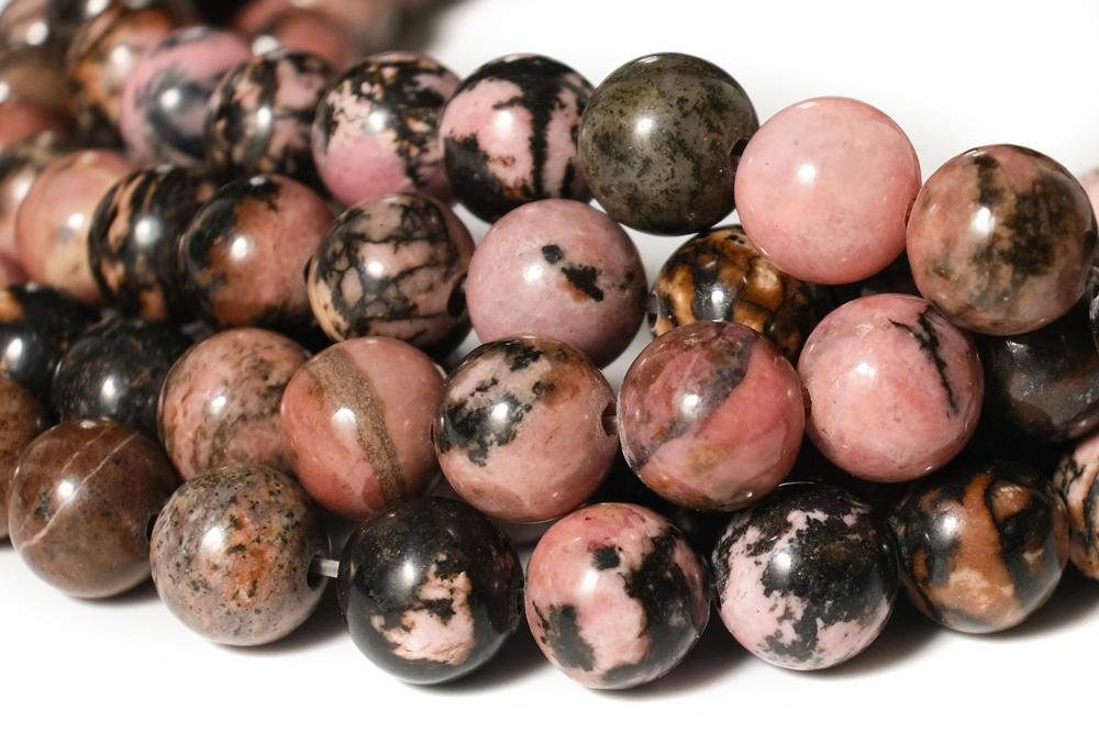 15.5" 6mm/8mm Black Web rhodonite round beads, red black semi-precious stone