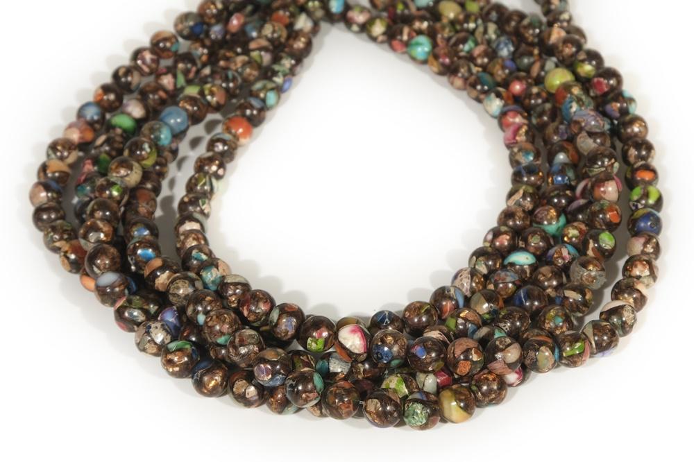 15.5" 6mm/8mm Multi color Impression Jasper & Gold copper bornite round beads
