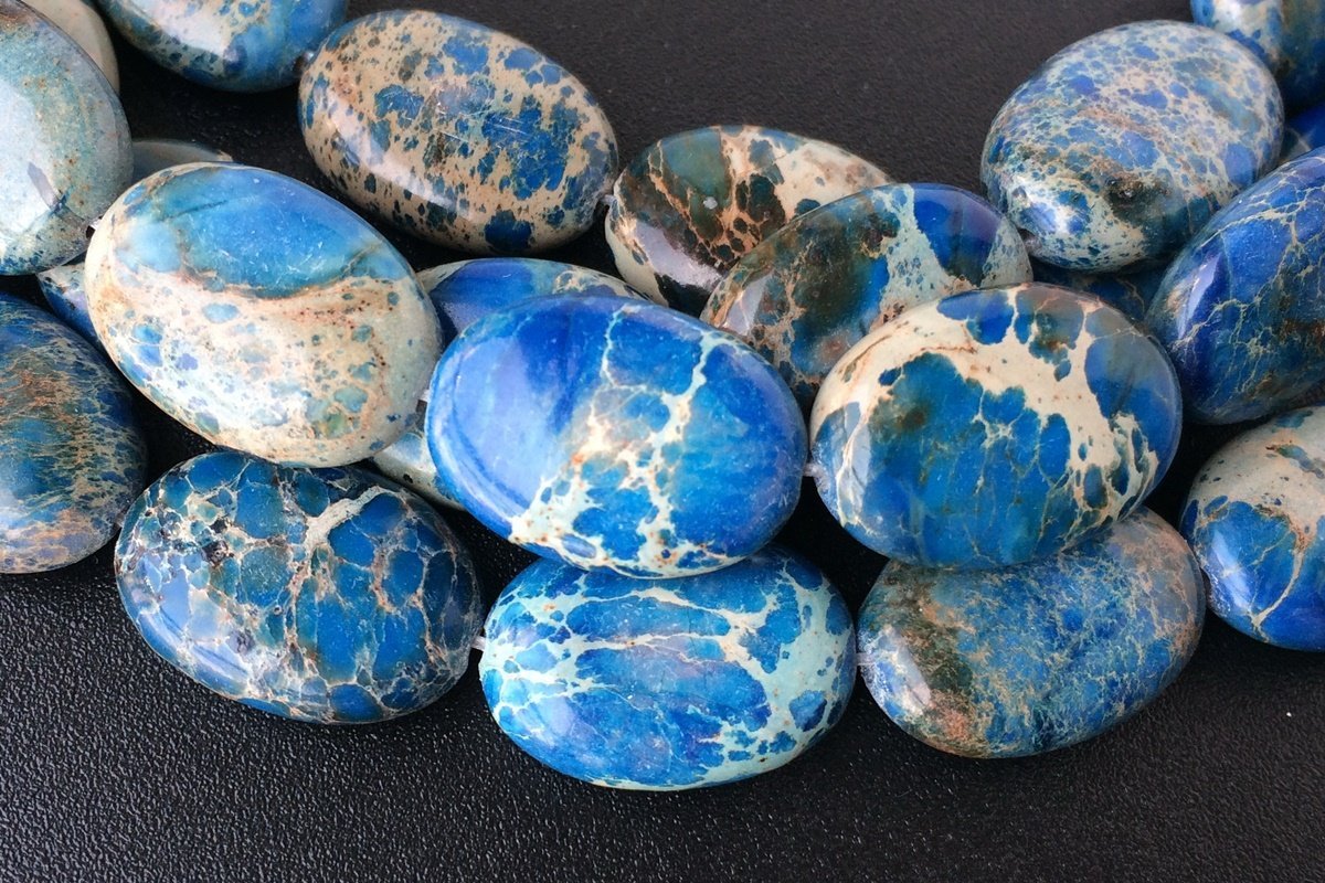 15.5" Blue Sea Sediment oval beads 13x18mm, emperor jasper oval beads,Aqua Terra Jasper