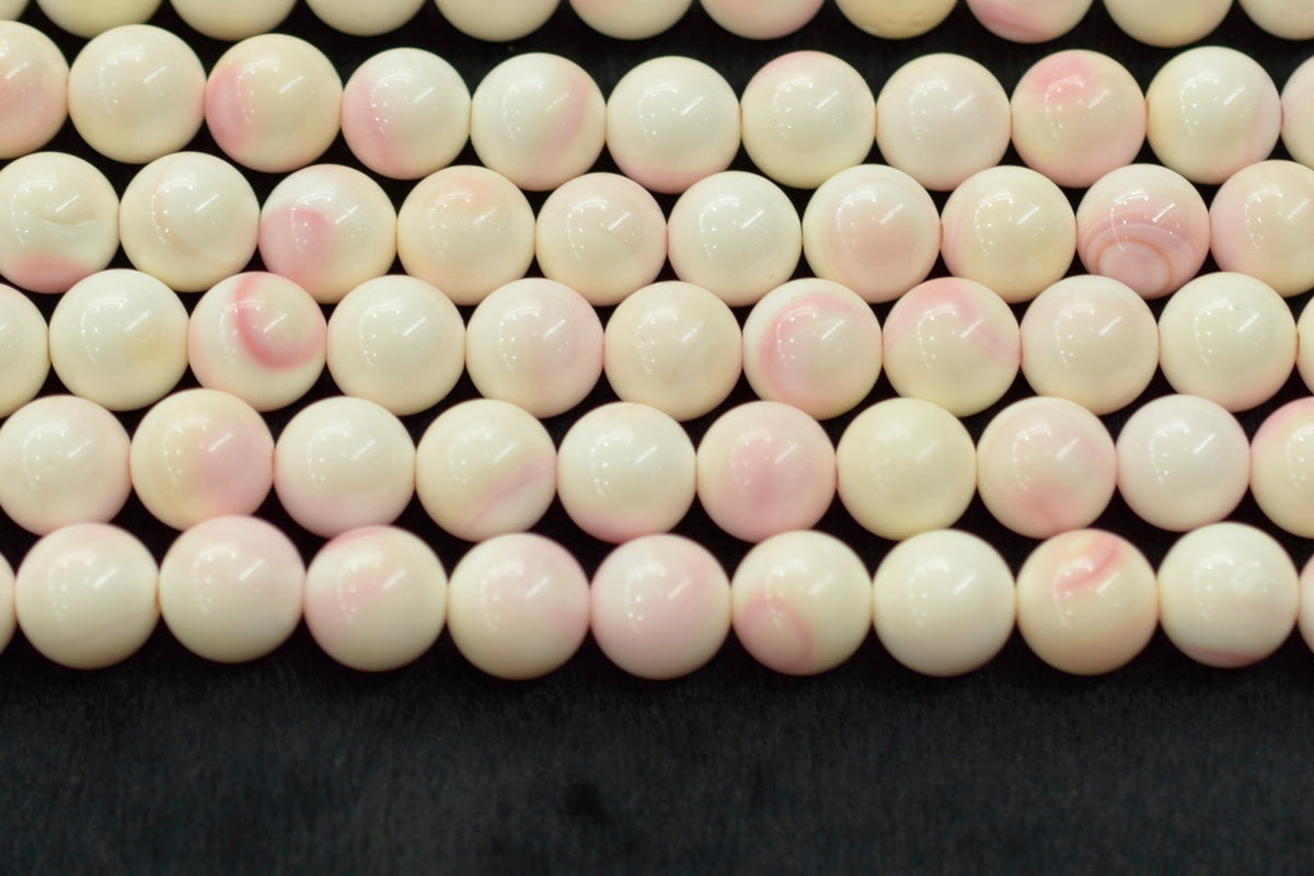 15" Natural Blush Pink Queen Conch shell 10~11mm round Beads