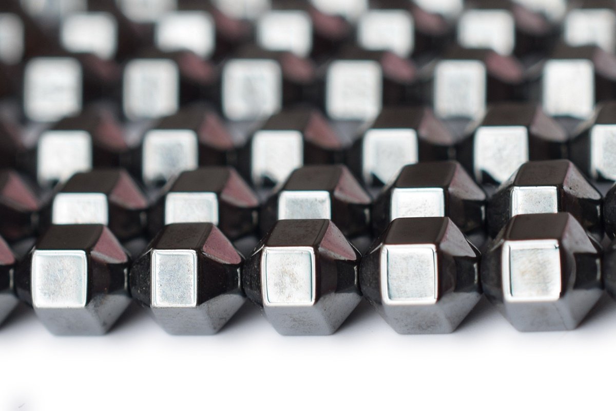 15.5" 5x6mm Natural Noir Black Hematite stone Hexagon Drum beads