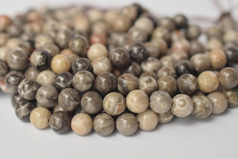 15.5" 12mm Natural Chinese coral fossil round beads, grey semi-precious stone