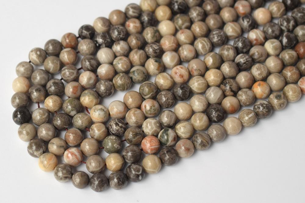15.5" 6mm/8mm Natural Chinese coral fossil stone round grey beads