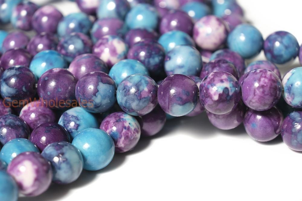 15.5" 8mm/10mm Dyed dark purple blue rain flower stone round beads