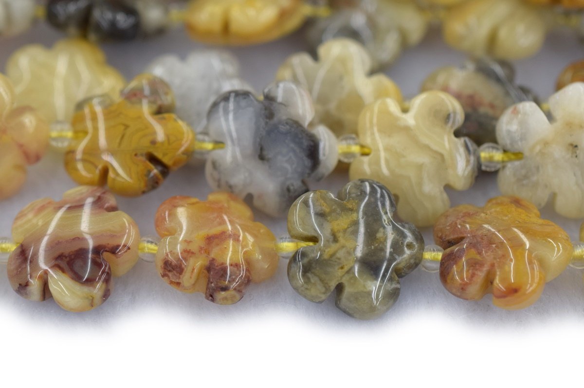 15.5" natural 15mm/20mm yellow crazy Agate flower beads Gemstone