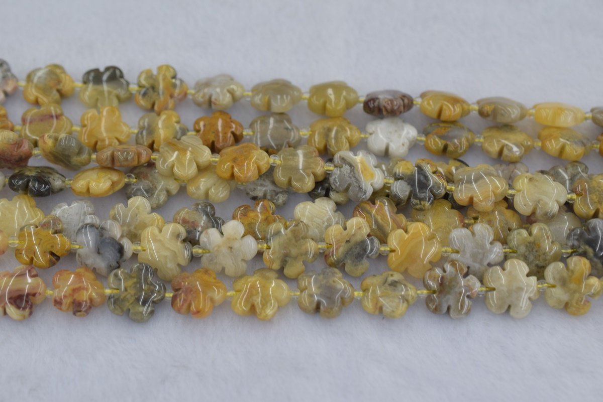 15.5" natural 15mm/20mm yellow crazy Agate flower beads Gemstone