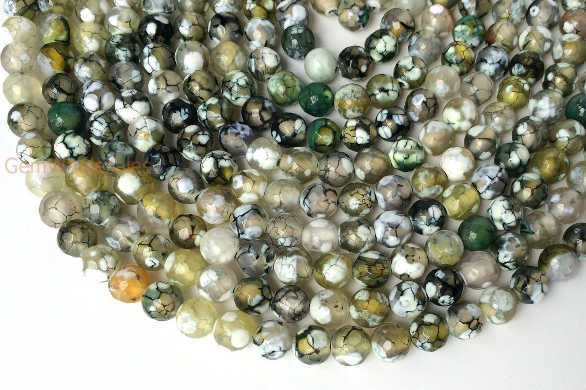 15" 8mm white yellow green fire Agate Round beads Gemstone beads