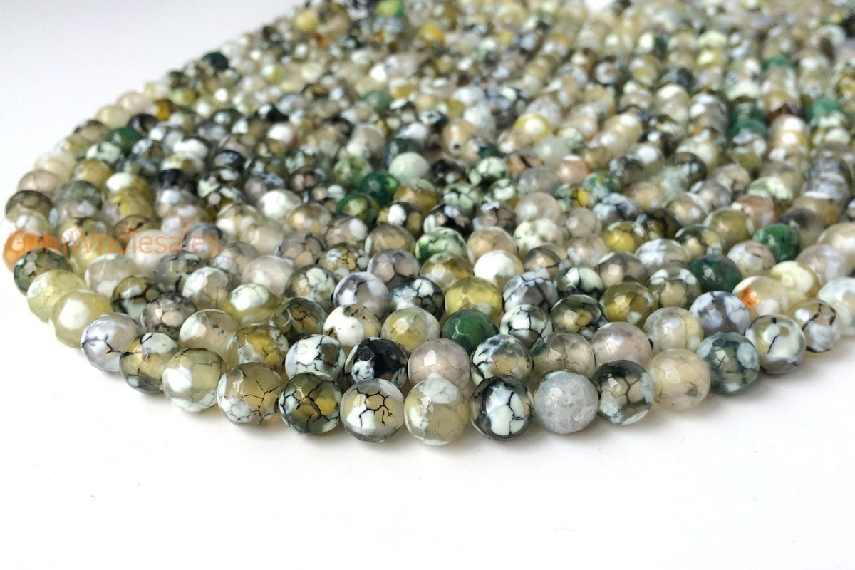 15" 8mm white yellow green fire Agate Round beads Gemstone beads
