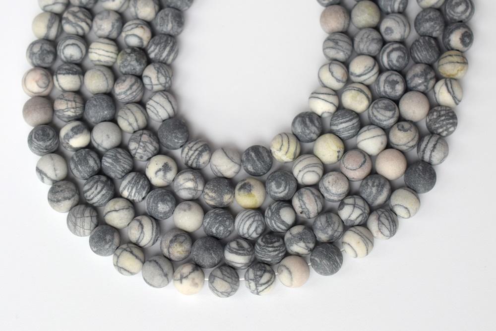 15.5" Matte spider web jasper round beads 6mm/8mm/10mm/12mm,Grey color DIY beads Zebra stone