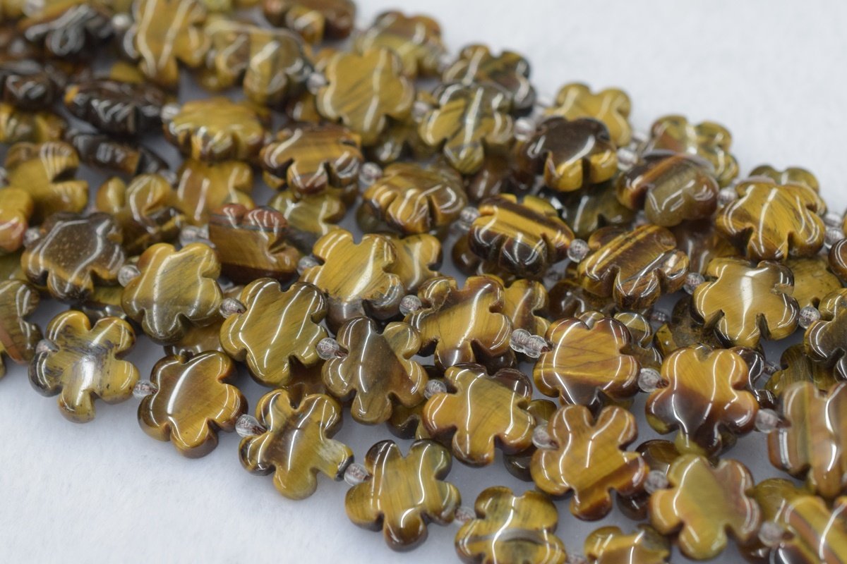 15.5" 15mm/20mm natural Yellow tiger eye stone flower beads