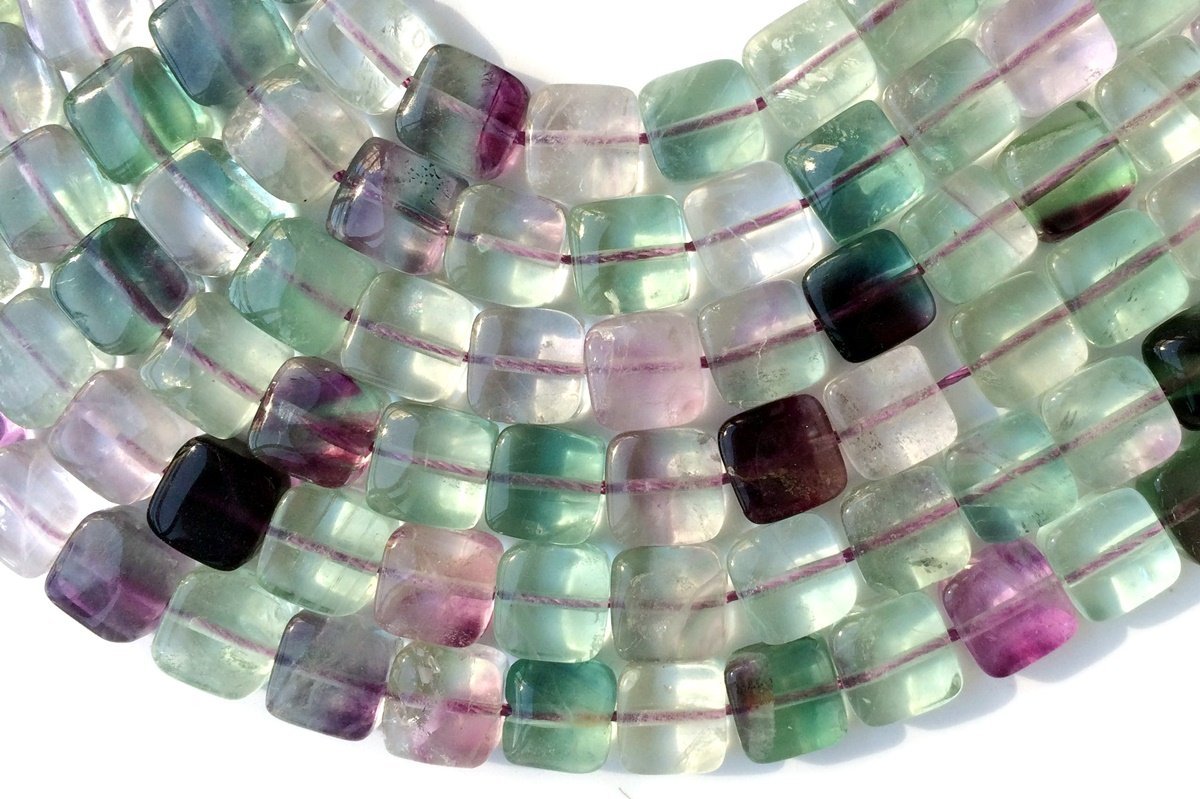 15.5" 8mm Natural rainbow fluorite stone flat square beads