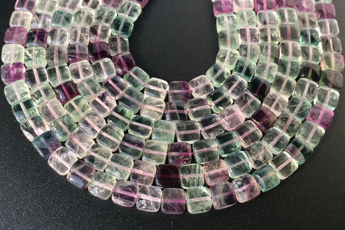 15.5" 8mm Natural rainbow fluorite stone flat square beads
