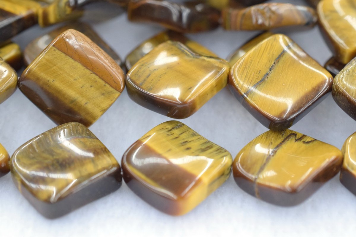 15.5" 16mm Natural Yellow tiger eye stone twisted square beads