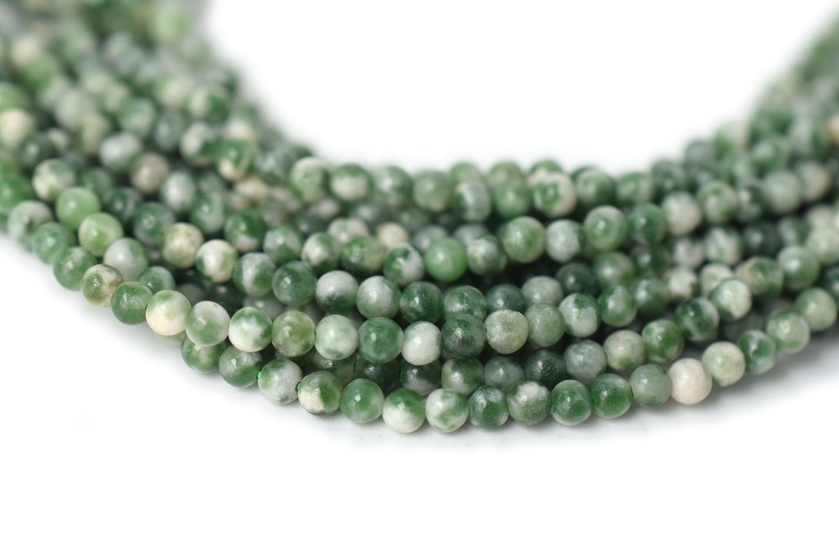 15.5" Natural QingHai green jasper 2mm round beads, small green white color gemstone beads