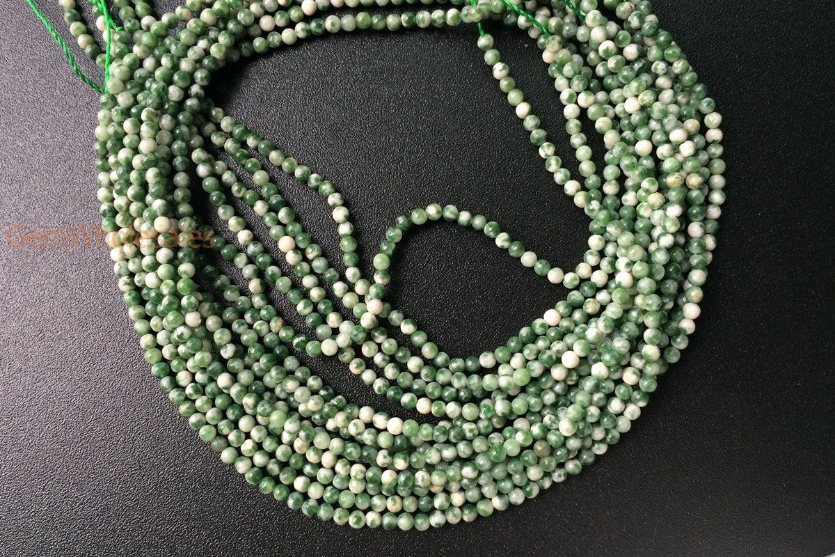 15.5" Natural QingHai green jasper 2mm round beads, small green white color gemstone beads