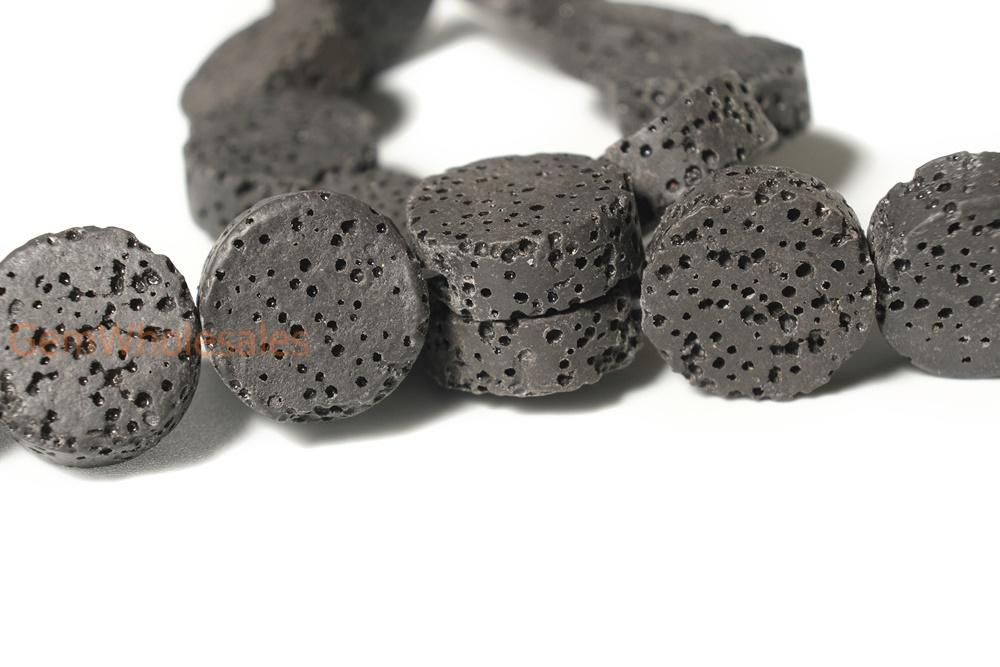 15.5" 15mm/19mm black Lava Coin Gemstone pendant
