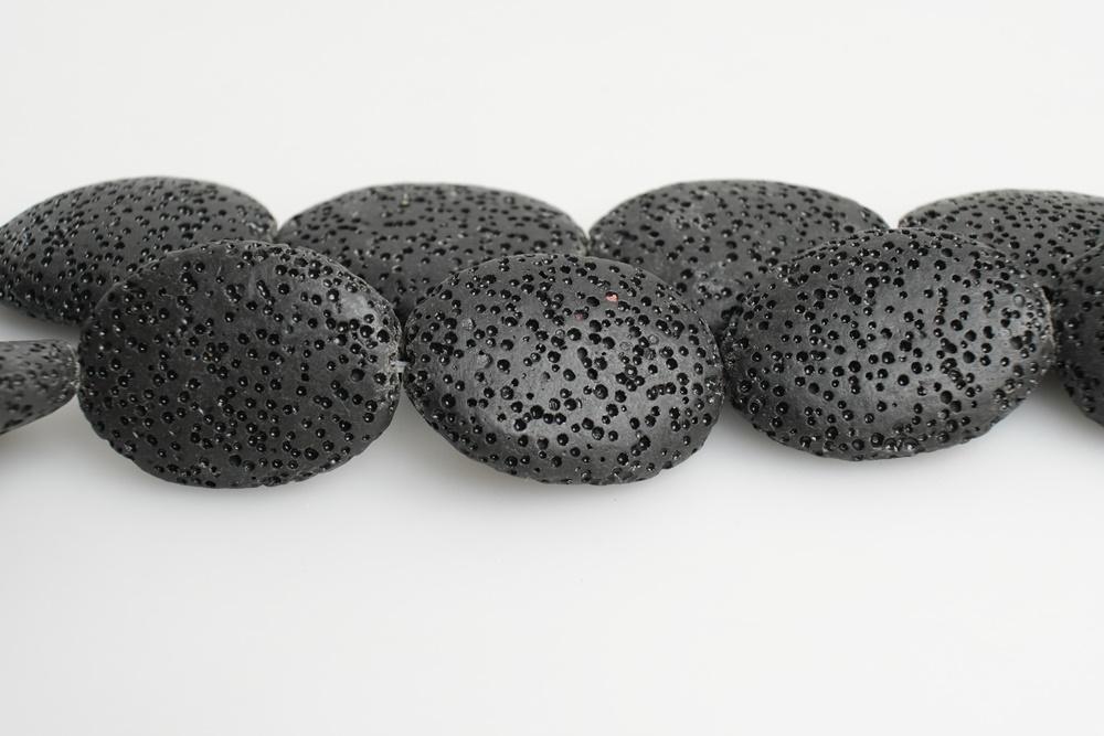 15.5" 20x25mm black Lava Oval Gemstone pendant