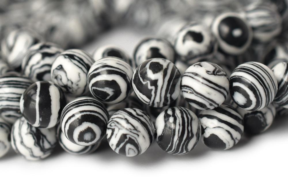 15.5" Synthetic zebra stone 6mm/8mm/10mm/12mm round beads, white black semi-precious stone
