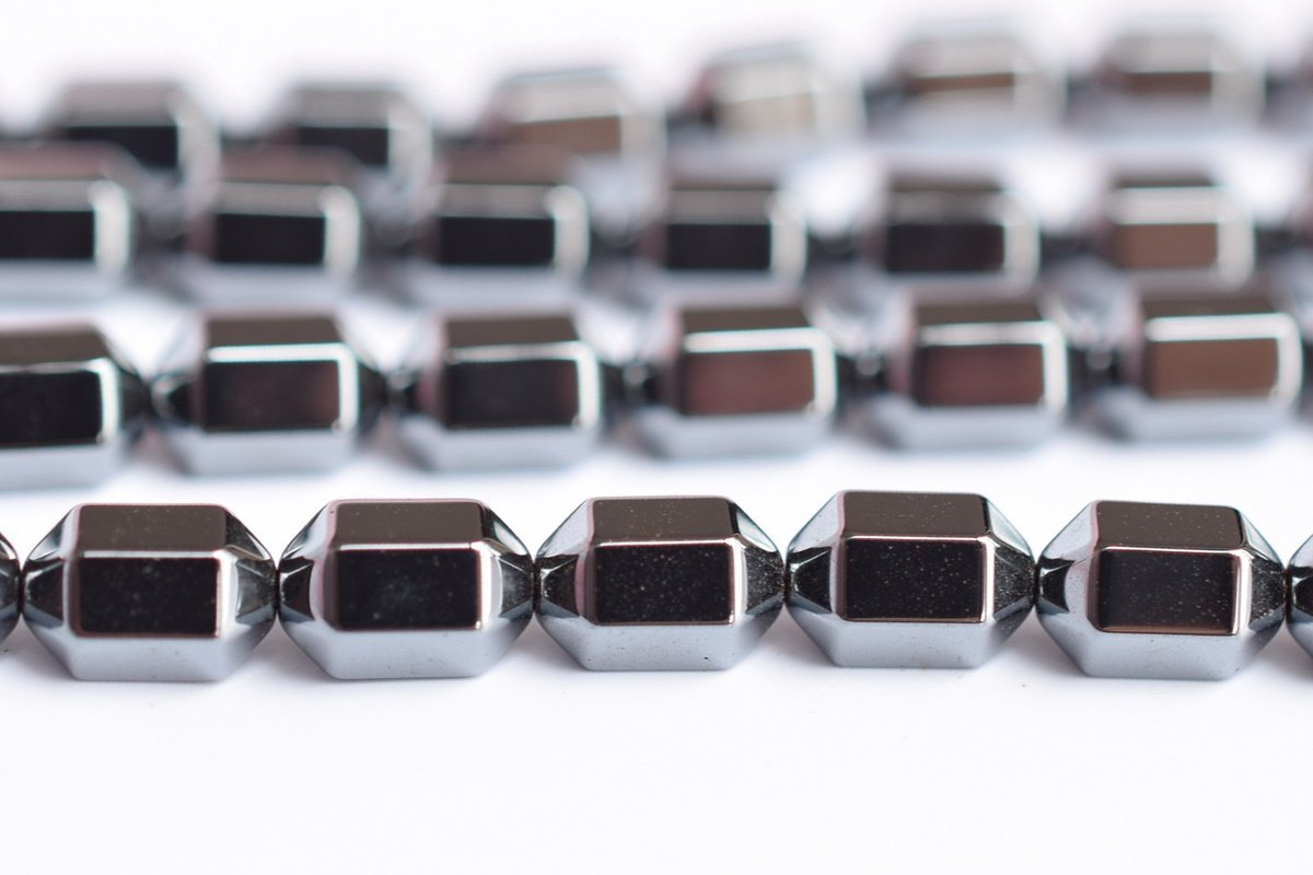 15.5" 5x8mm Noir Black Hematite stone Hexagon Drum beads