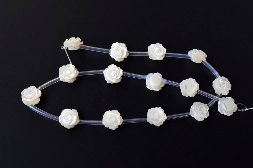 10pcs 8mm Natural white MOP rose flower,mother of pearl, with through hole