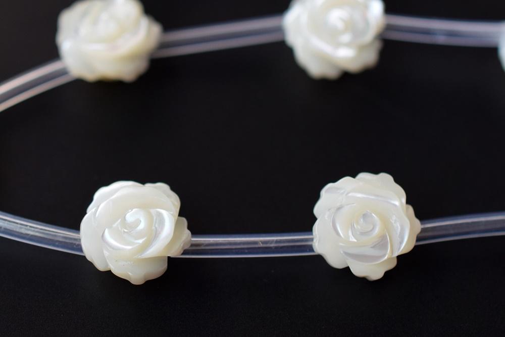 10pcs 8mm Natural white MOP rose flower,mother of pearl, with through hole