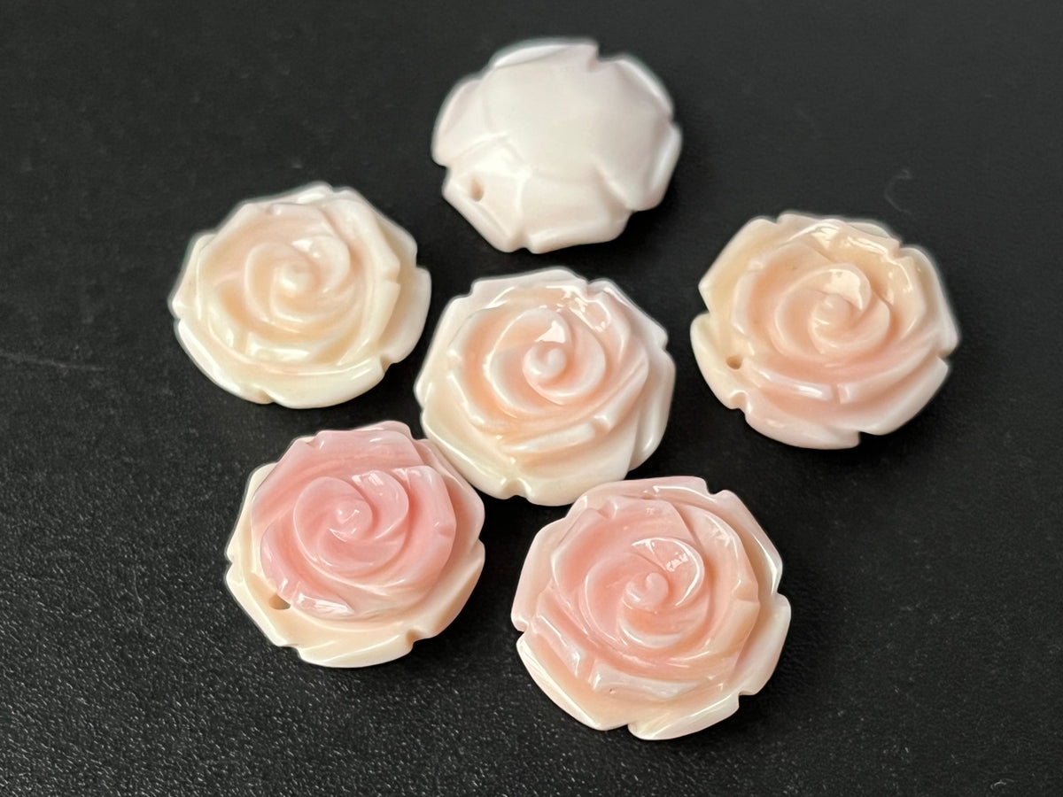4PCS 15mm Natural pink queen conch shell rose flower beads