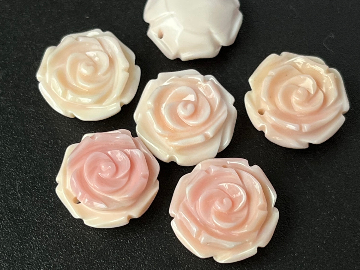 4PCS 15mm Natural pink queen conch shell rose flower beads