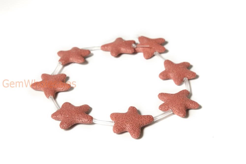 15.5" 40mm red Lava starfish Gemstone pendant